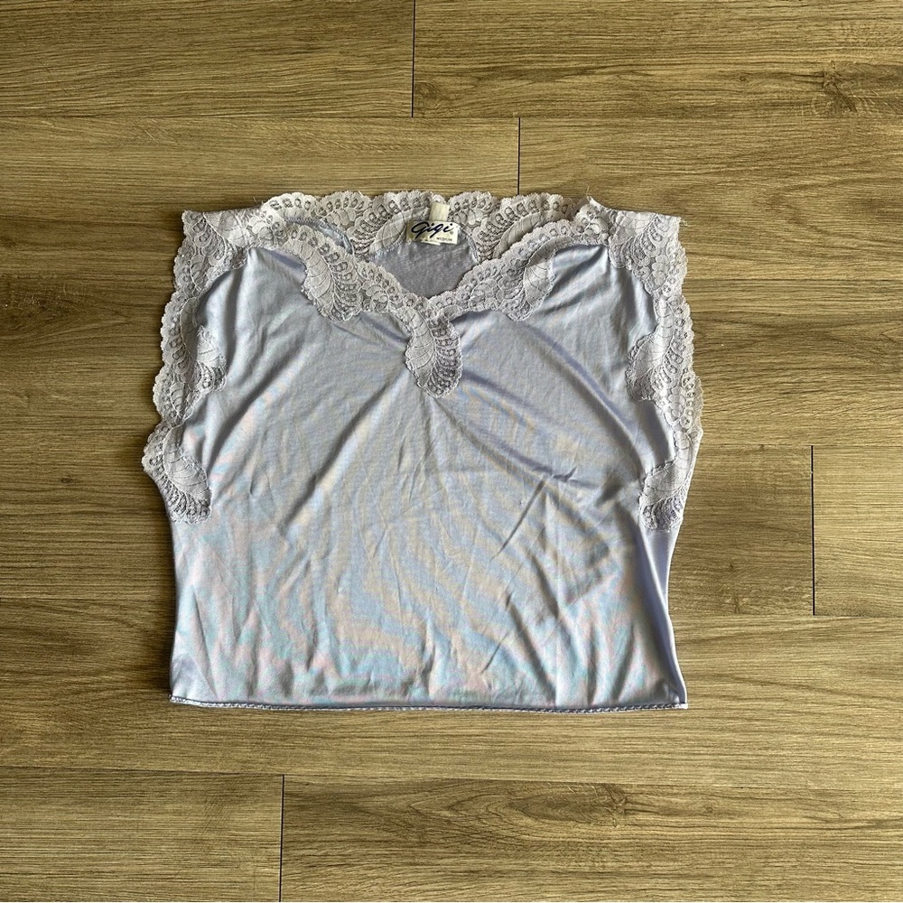 Vintage Light Blue Lace Trim Top